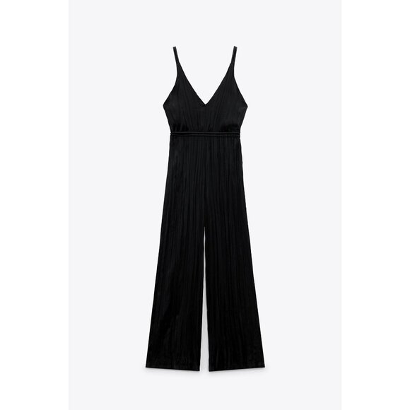Zara Black Silky V-Neck Jumpsuit With Belt - Picture 6 of 10